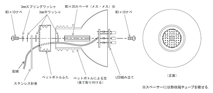 LEDと笠の部分の組立図