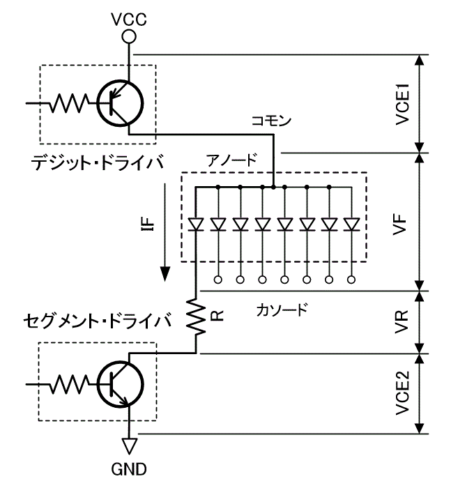 ダイナミック点灯回路の電流計算図